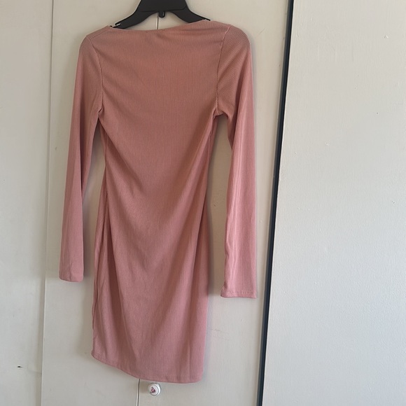 NWT ASOS Flounce london scoop neck ribbed mini dress in dusty pink - Picture 4 of 15